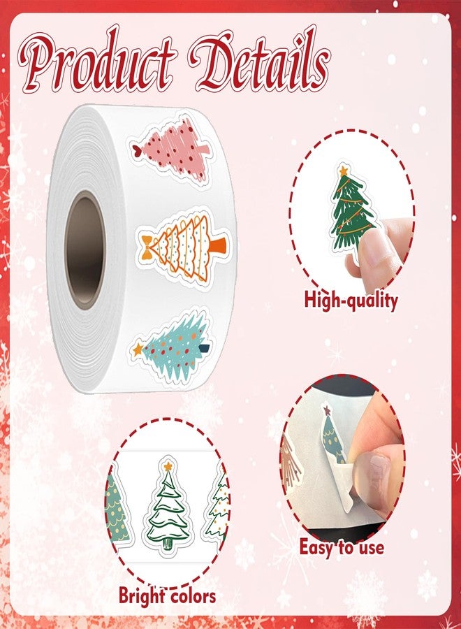 ZCPTZ 1000Pcs Christmas Tree Boho Stickers, 2 Rolls Christmas Pine Tree Decals Self-Adhesive Stickers for Birthday Holiday Labels, Xmas Party Decor, Gifts Wrapping, Scrapbooking, Envelope (16 Designs) - Image 3